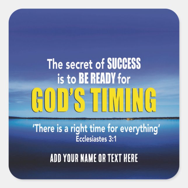 GODS TIMING Success Christian Square Sticker (Front)
