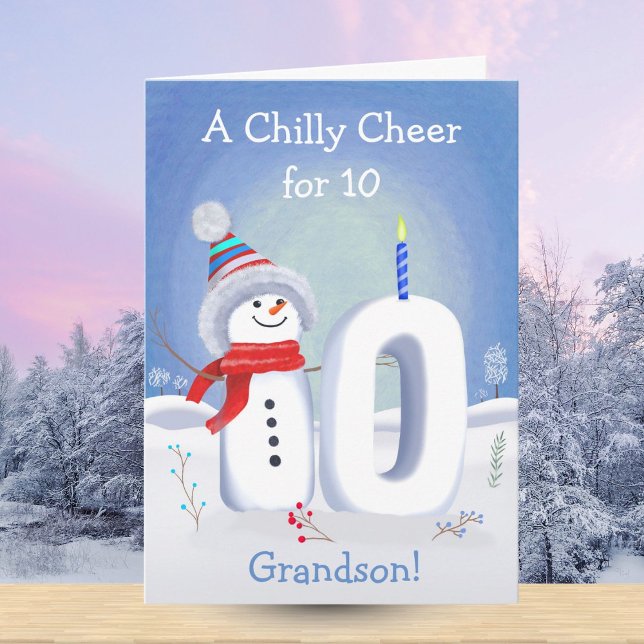 Godson 10th Birthday Snowman Snowy Ten Card (Creator Uploaded)