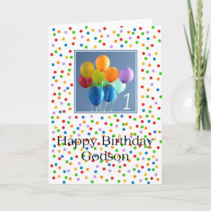 Godson, 1st birthday balloons card
