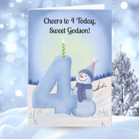 Godson 4th Birthday Snowman with Snowy Four