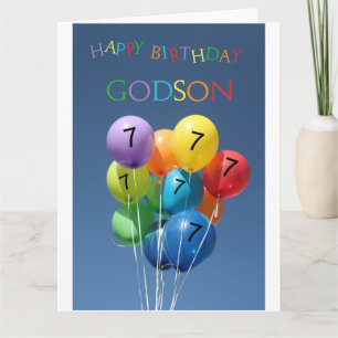 Godson, 7th birthday coloured balloons card