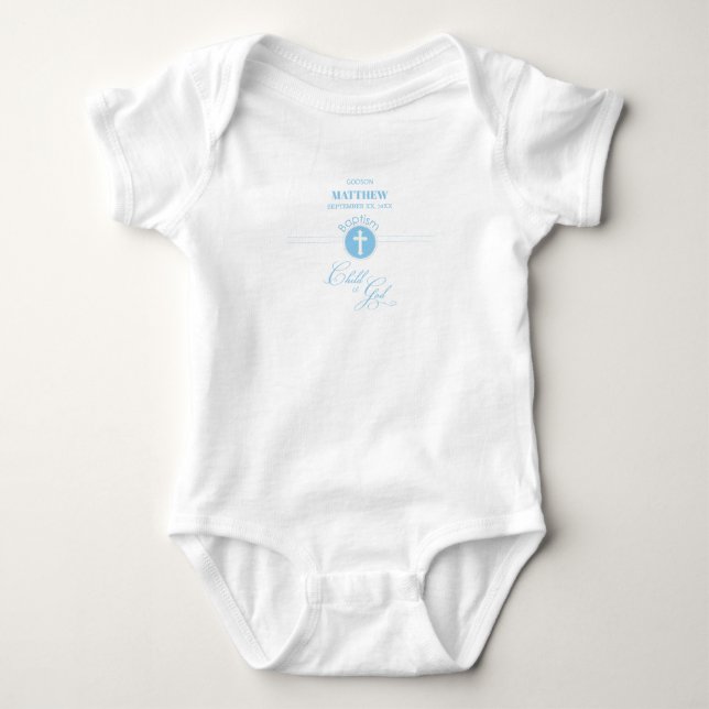 Godson Baptism Blue Child of God Personalised Baby Bodysuit (Front)