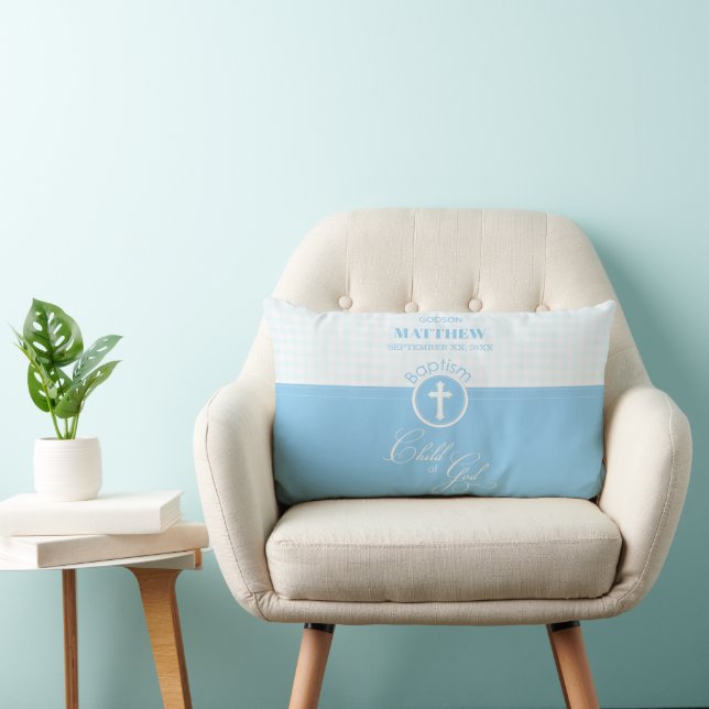 Godson Baptism Blue Child of God Personalised Lumbar Cushion (Chair)