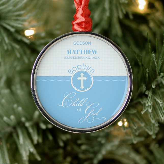 Godson Baptism Blue Child of God Personalised Metal Ornament (Tree)