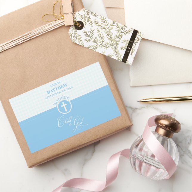 Godson Baptism Blue Child of God Personalised Rectangular Sticker (Gifting)