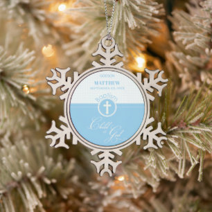 Godson Baptism Blue Child of God Personalised Snowflake Pewter Christmas Ornament