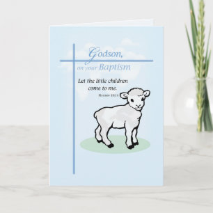 Godson Baptism Lamb on Blue Card
