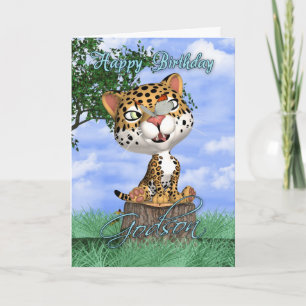 Godson Birthday Card With Cute Jaguar And Butterfl