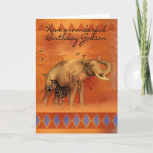 Godson Birthday Card With Elephant Butterfly And Z