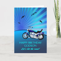 Godson Birthday Motorbike Sunset Card