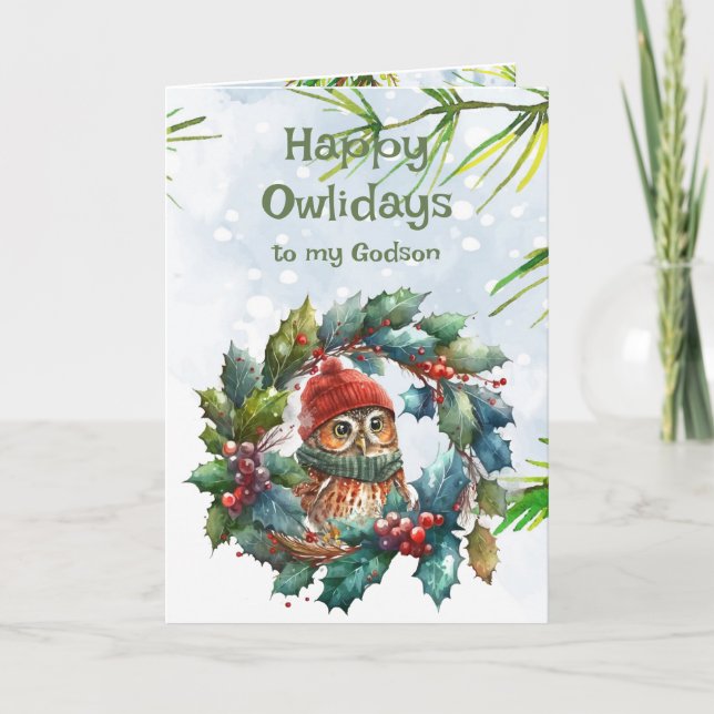  Godson Christmas Owl Animal Wildlife Nature Card (Front)