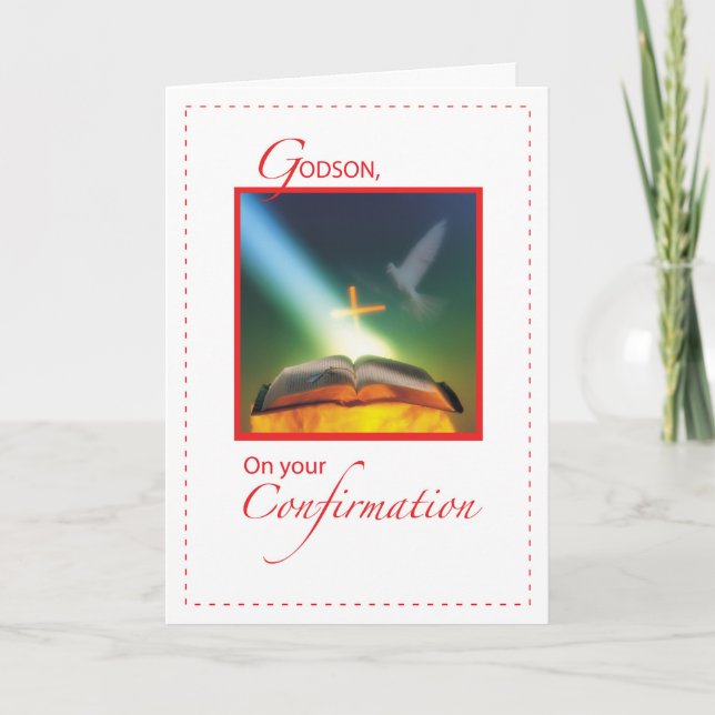 Godson Confirmation Dove, Bible, Cross Card (Front)
