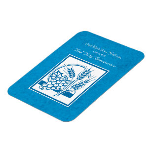 Godson First Communion, Wheat, Grapes Blue Magnet
