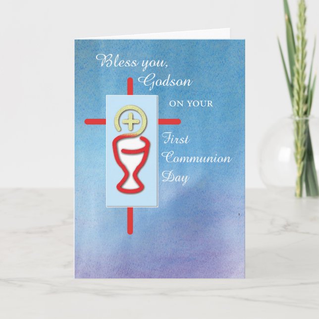 Godson, First Holy Communion, Blue Card (Front)