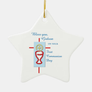 Godson, First Holy Communion, Blue Ceramic Tree Decoration
