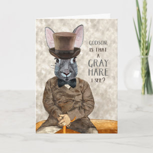 Godson Funny Birthday Hipster Rabbit Grey Hare Card