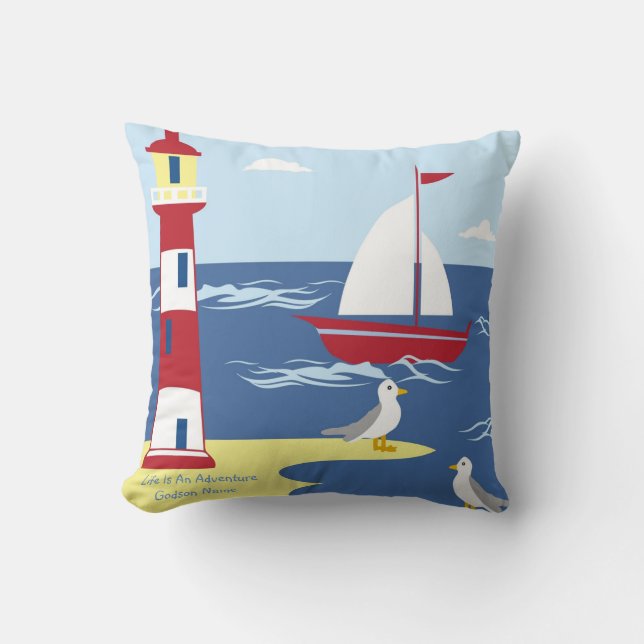 Godson Gift Communion Baptism Nautical Adventure Cushion (Front)