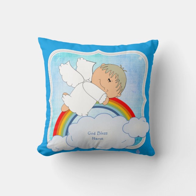 Godson Gift Cute Angel Rainbow Personalised Cushion (Front)