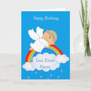 Godson Gift Cute Angel Rainbow Personalised Holiday Card