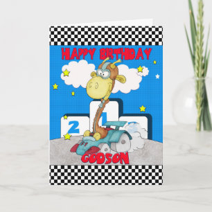 Godson Giraffe Birthday Card - Racing Giraffe