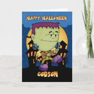 godson halloween card with frankie monster stompin
