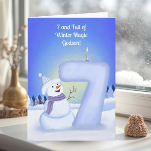 Godson Happy 7th Birthday Snowman  Card