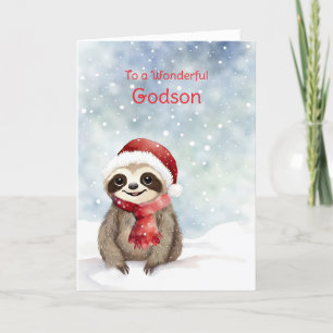 Godson Happy Holidays Cute Sloth with Santa Hat Card