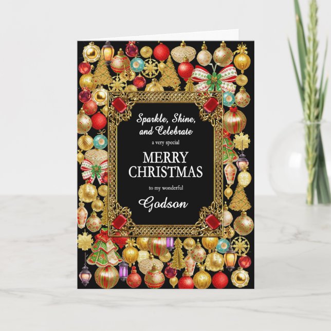 Godson Merry Christmas with Ornaments Holiday Card (Front)