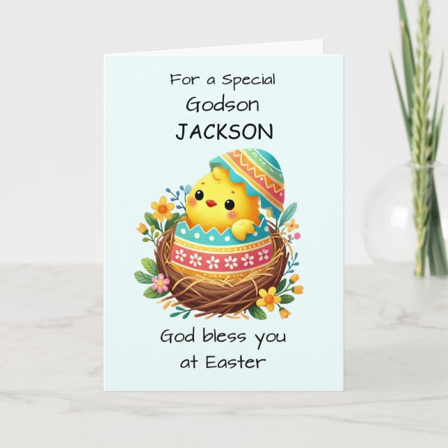 Godson Personalise Easter Blessings Chick Breaking Card (Front)