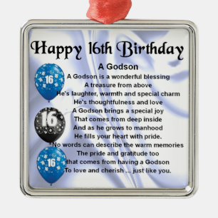 Godson poem - 16th Birthday Design Metal Tree Decoration