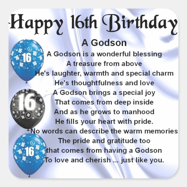 Godson poem - 16th Birthday Design Square Sticker (Front)