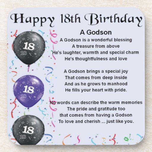 Godson poem - 18th Birthday Design Beverage Coaster | Zazzle