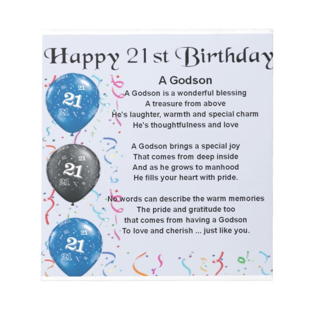 Godson Poem - 21st Birthday Notepad (Front)