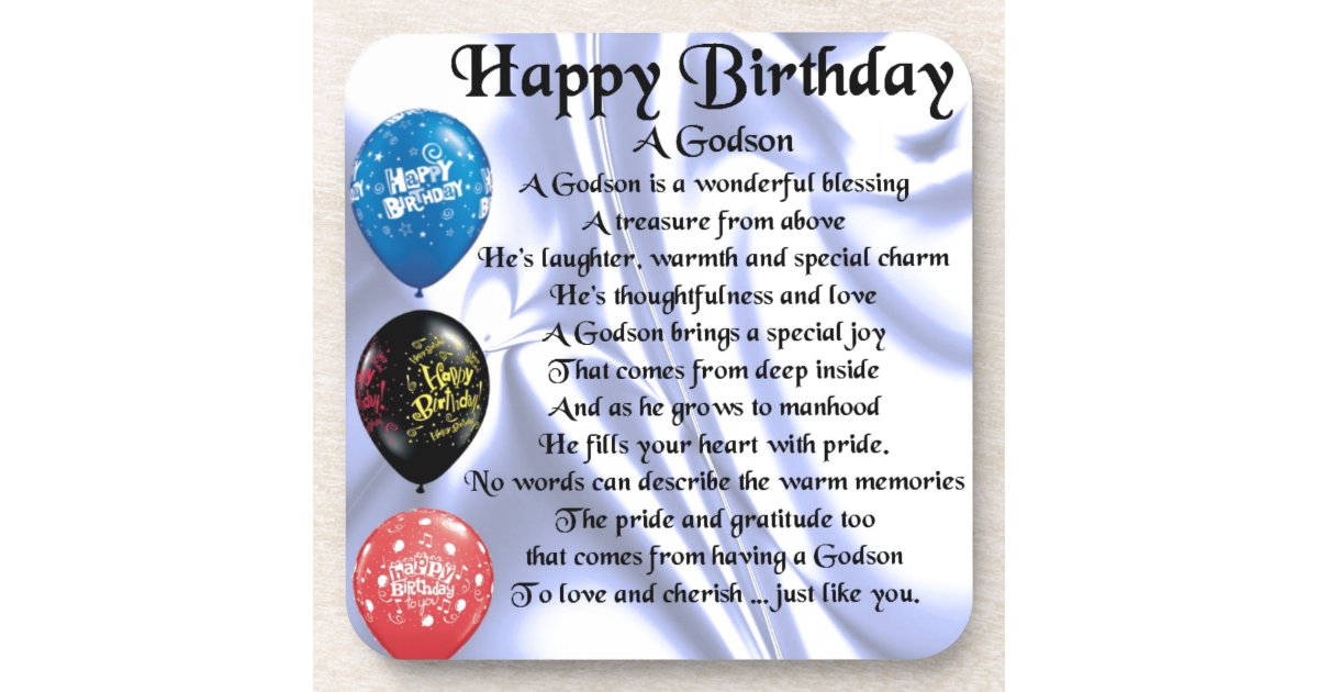 Godson Poem happy birthday design Coaster Zazzle