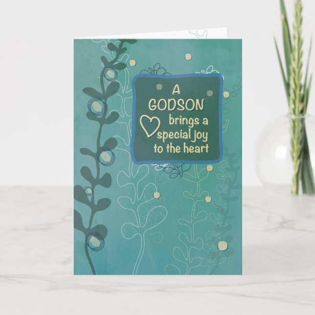 Godson Religious Birthday Green Hand Drawn Look Card (Front)