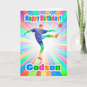 Godson, Soccer Player Birthday Colourful Abstrat Card