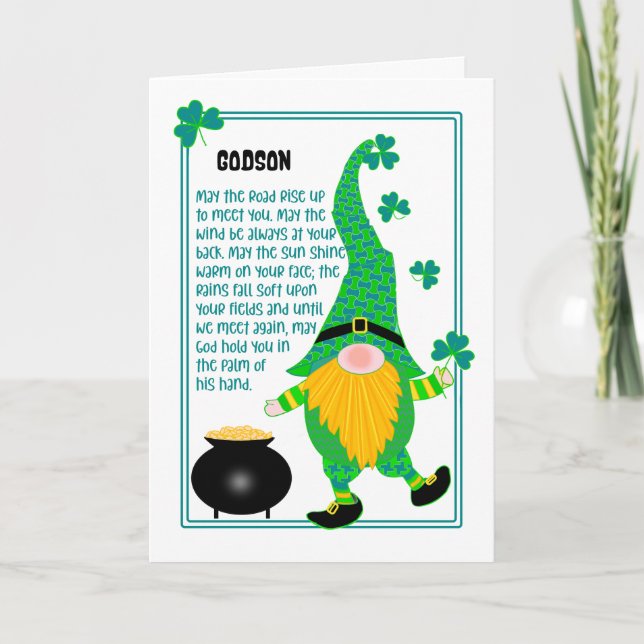 Godson St Patrick's Leprechaun Celtic Card (Front)