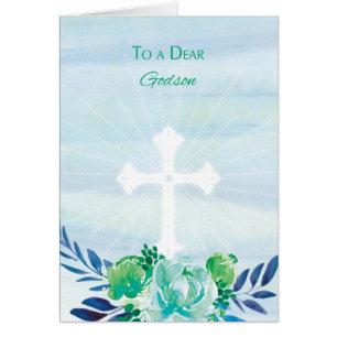 Godson Teal Blue Flowers with Cross Easter