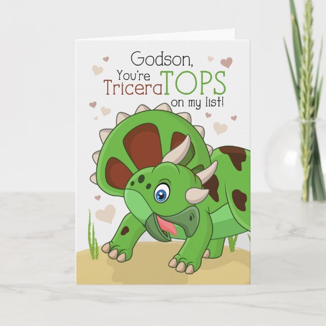 Godson Valentine TriceraTOPS Dinosaur Holiday Card (Front)