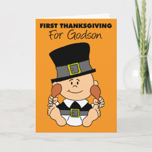 Godson's First Thanksgiving Cute Little Pilgrim Card