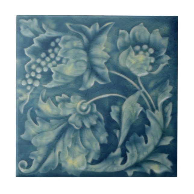 Godwin Hewitt Art Nouveau Blue Majolica Repro Ceramic Tile (Front)