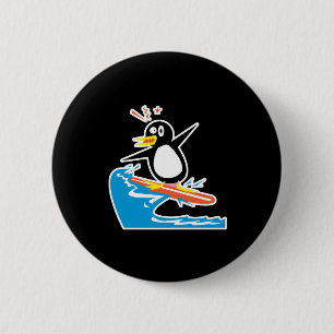 gofy surfing penguin 6 cm round badge