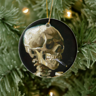 Gogh Head of a Skeleton with a Burning Cigarette Ceramic Ornament