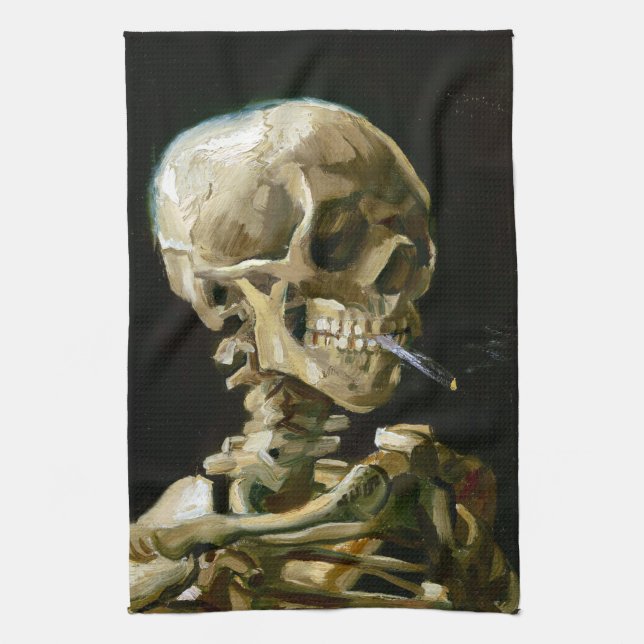 Gogh Head of a Skeleton with a Burning Cigarette Tea Towel (Vertical)