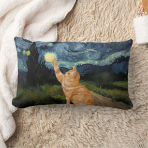 Gogh Kitty Starry Night Cat Lumbar Cushion