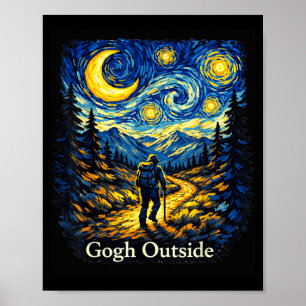 Gogh Outside Starry Night Hiker Nature Art Poster