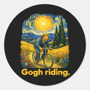 Gogh Riding Funny Cycling Night Sky Artist Art Classic Round Sticker