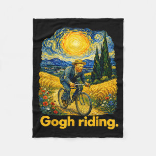 Gogh Riding Funny Cycling Night Sky Artist Art Fleece Blanket