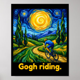 Gogh Riding Funny Cycling Night Sky Artist Art Poster