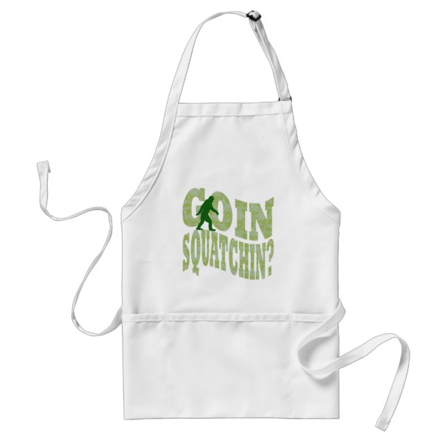 Goin squatchin? text & green camo standard apron (Front)
